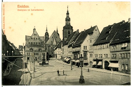 06619-Eisleben-1905-Marktplatz mit Lutherdenkmal-Brück & Sohn Kunstverlag