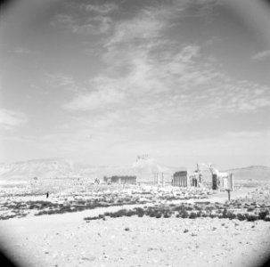 Romeinse overblijselen te Palmyra met op de achtergrond het Arabisch fort, Bestanddeelnr 255-6111
