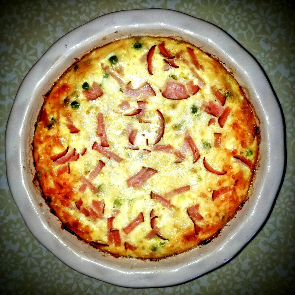 Quiche, homemade, with ham, corn, and peas - Massachusetts