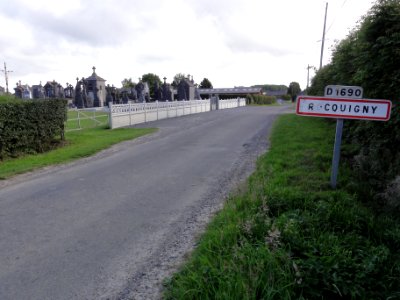 Rocquigny (Aisne) city limit sign and cemetery