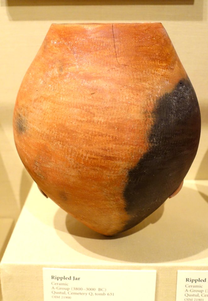 Rippled jar, Qustul, Nubia, Cemetery Q, tomb 631, A-Group, 3800-3000 BC, ceramic - Oriental Institute Museum, University of Chicago - DSC08010