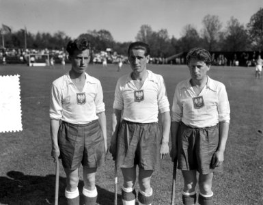 (Opdracht Telegraaf) Hockey Holland tegen Poland. Drie broeders Flink van links , Bestanddeelnr 907-7830