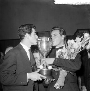 1961 World Three-cushion Championship, Egidio Vieira (POR) left, Adolfo Suarez (PER) right, Bestanddeelnr 912-3925