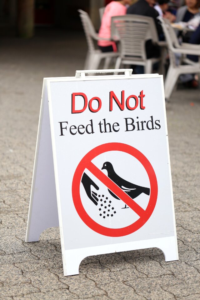 Granville island do not feed the birds sign