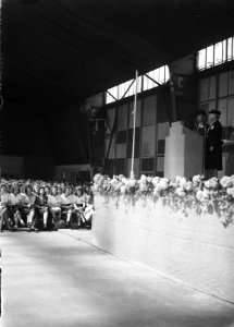 4e Verbondsdag Meisjesverbond CJVF. Tijdens toespraak Mevrouw Thomson, Bestanddeelnr 902-7148