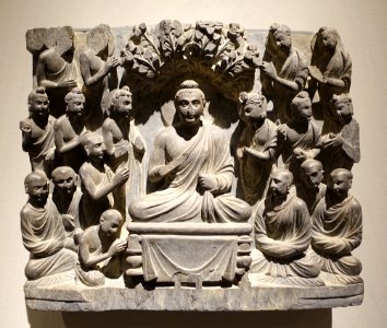 Buddha's Sermon, Gandhara, 2nd-3rd century AD, schist - Ethnological Museum, Berlin - DSC01650 photo