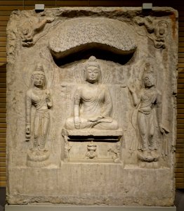 Buddha triad in a niche, Baoqingsi temple, Xi'an, Shaanxi province, China, Tang dynasty, 700s AD, limestone DSC08710 photo