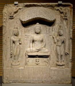 Buddha triad in a niche, Baoqingsi temple, Xi'an, Shaanxi province, China, Tang dynasty, 700s AD, limestone DSC08710