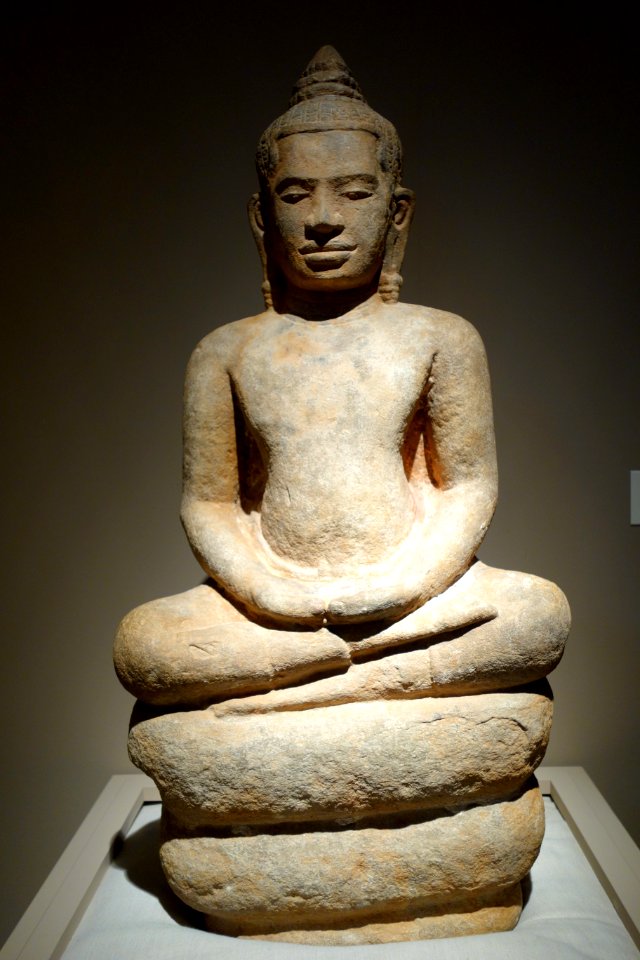 Buddha Seated on Naga, Thailand, Lopburi style, 12th century AD, sandstone - Chazen Museum of Art - DSC01710