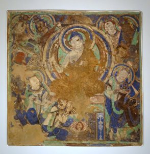 Buddha Sermon, Kizil, Foot-Washing Cave (Cave 206), 343-411 AD, wall painting- Ethnological Museum, Berlin - DSC01717