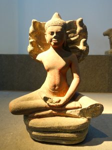 Buddha protected by the naga, 11th century AD, sandstone - Museum of Vietnamese History - Ho Chi Minh City - DDSC06049