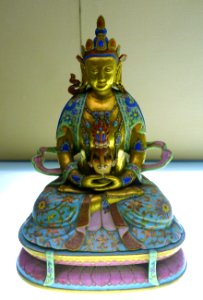 Buddha statue, China, Qing dynasty, Qianlong period, 1736-1795 AD, famille rose with golden glaze - Sichuan Provincial Museum - Chengdu, China - DSC04131