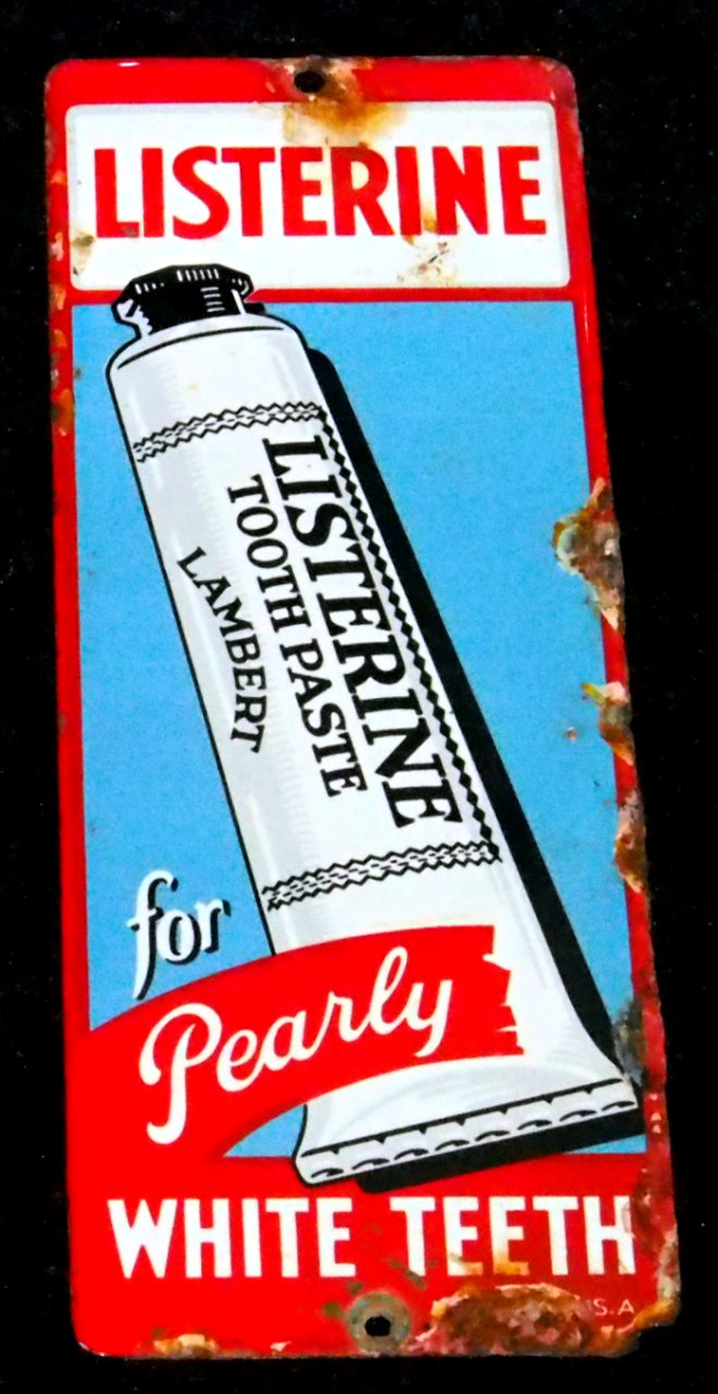 Enamel advertising sign, Listerine tooth paste Lambert