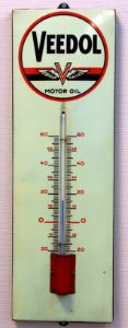 Enamel advertising sign, Veedol motor oil thermometer photo
