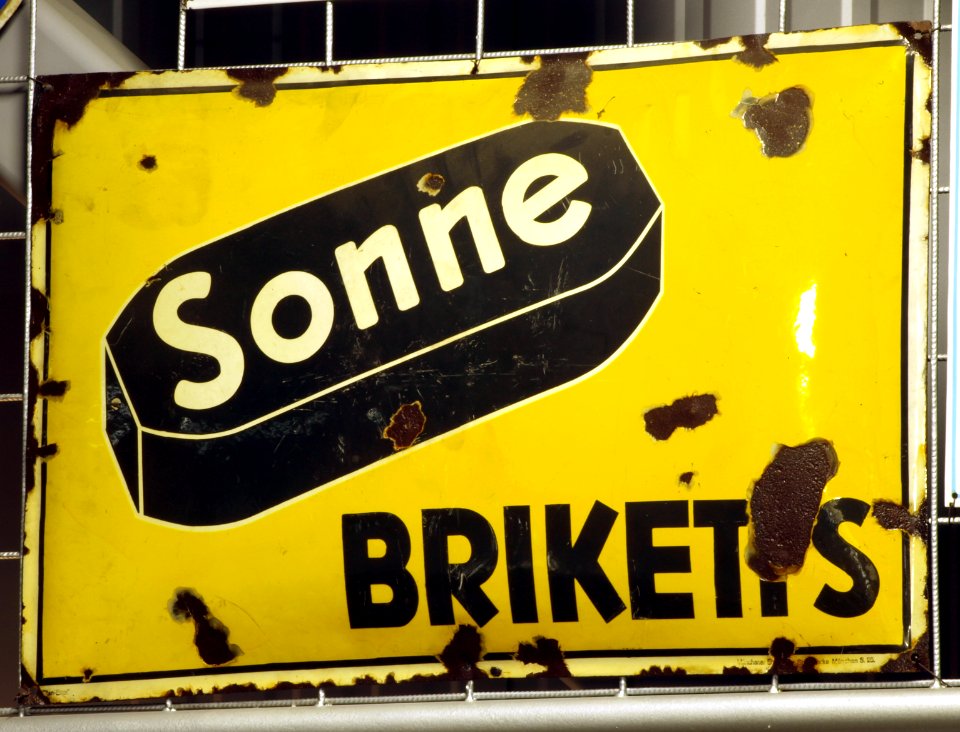 Enamel advertising sign, Sonne Briketts
