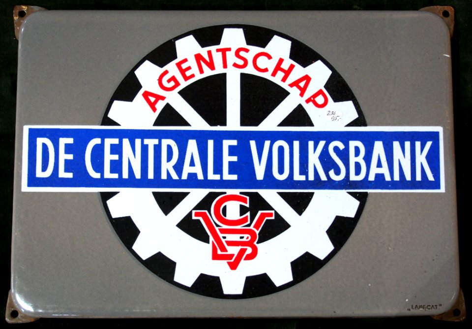 Enamel advertising sign, De Centrale Volksbank, CVB