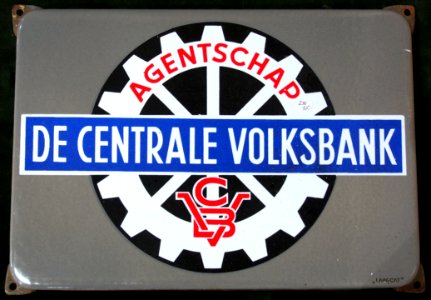 Enamel advertising sign, De Centrale Volksbank, CVB