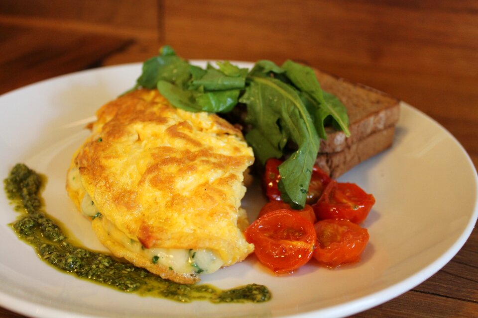 Omelet eggs grilled tomato