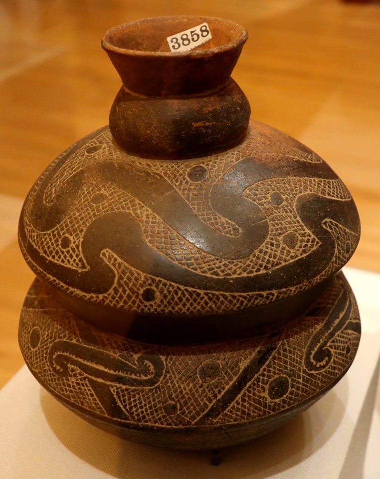Engraved compound clay vessel, Caddo, University of Arkansas Museum