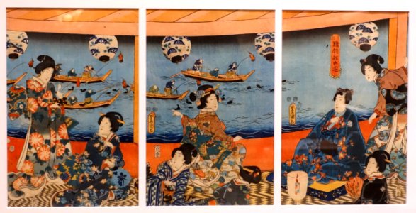 Enjoying Cormorant Fishing, Utagawa Kunisada I and Utagawa Kuniteru II, 1852, print - Jordan Schnitzer Museum of Art, University of Oregon - Eugene, Oregon - DSC09325