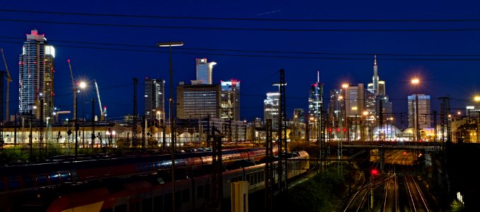 Frankfurt am Main main station from Camberger Brücke at night 2020-03-22 pixel shift 02 crop photo