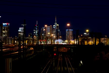 Frankfurt am Main main station from Camberger Brücke at night 2020-03-22 pixel shift 03 photo