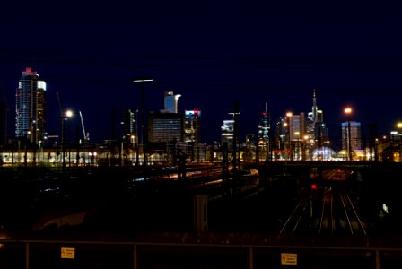 Frankfurt am Main main station from Camberger Brücke at night 2020-03-22 pixel shift 02 photo
