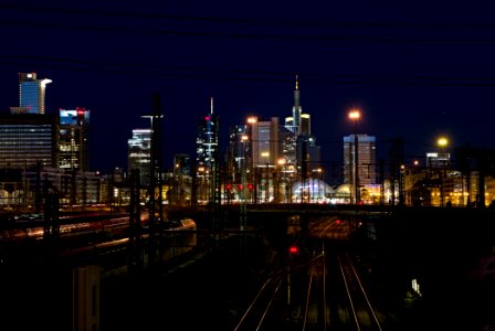 Frankfurt am Main main station from Camberger Brücke at night 2020-03-22 pixel shift 01 photo