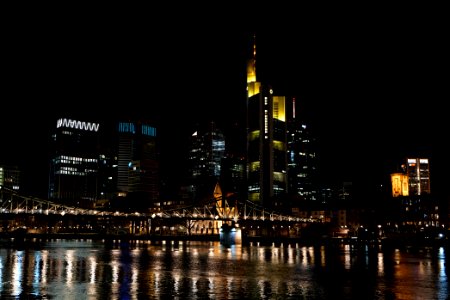 Frankfurt am Main city center from other side of the Main at night 2020-03-22 08