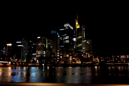 Frankfurt am Main city center from other side of the Main at night 2020-03-22 02