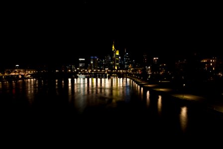 Frankfurt am Main city center from Ignatz-Bubis-Brücke at night 2020-03-22 pixel shift 02 photo