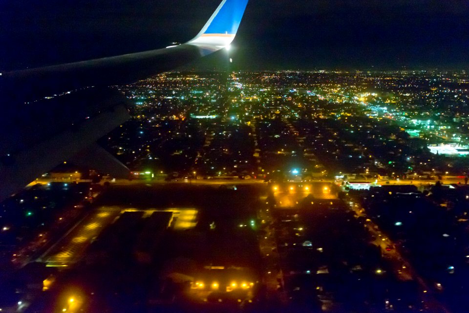 Inglewood at night on approach to LAX