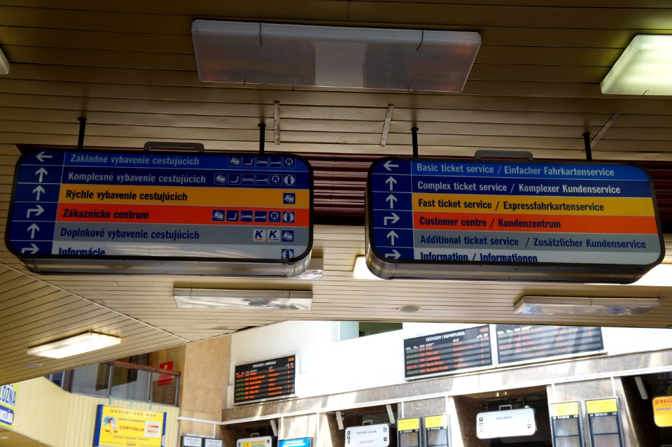 Information boards inside Bratislava main train station (Bratislava hlavná stanica)