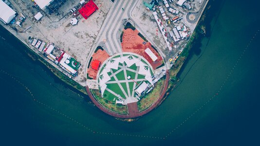 Buildings rooftops aerial photo