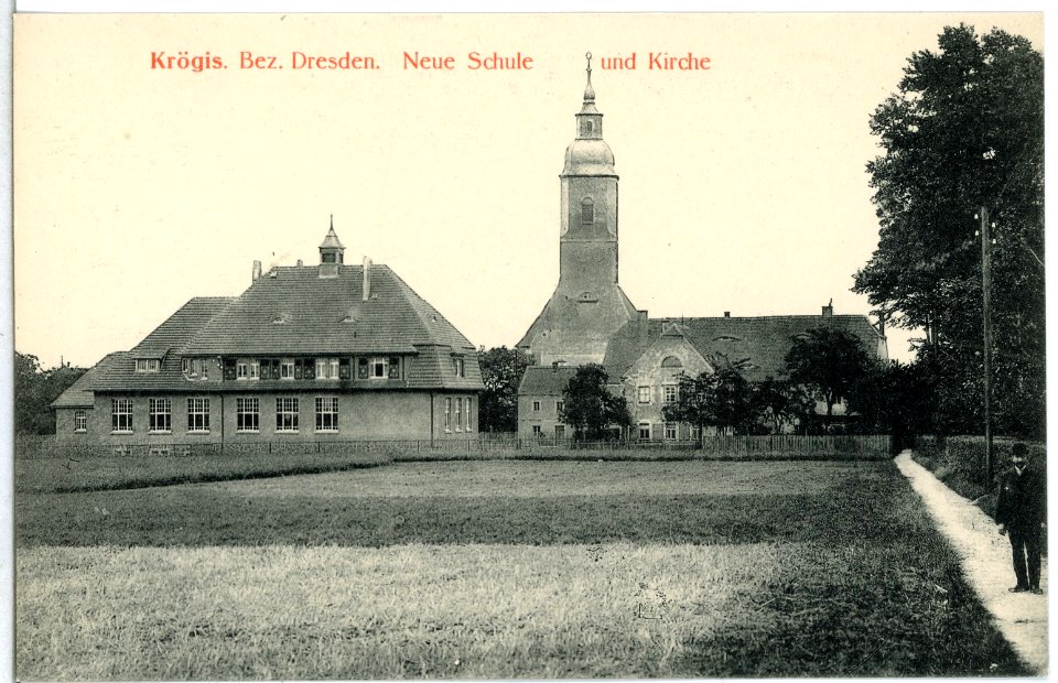 15038-Krögis-1912-Schule und Kirche-Brück & Sohn Kunstverlag