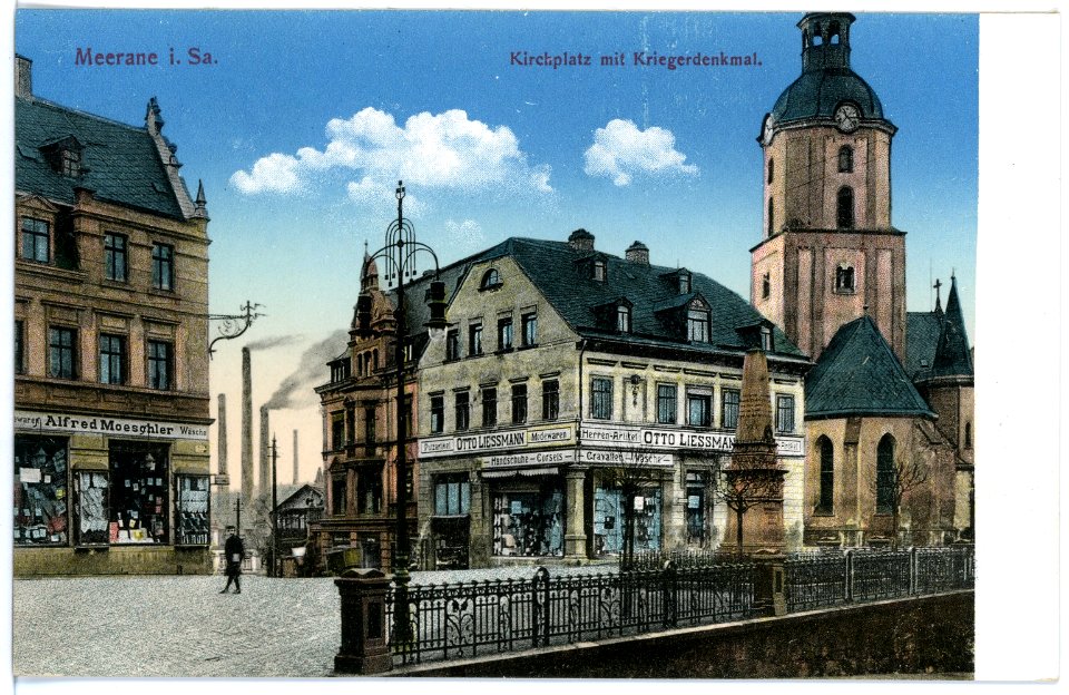 15519-Meerane-1913-Kirchplatz mit Kriegerdenkmal-Brück & Sohn Kunstverlag