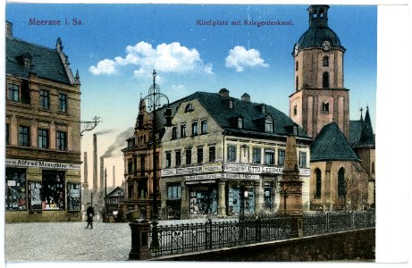 15519-Meerane-1913-Kirchplatz mit Kriegerdenkmal-Brück & Sohn Kunstverlag