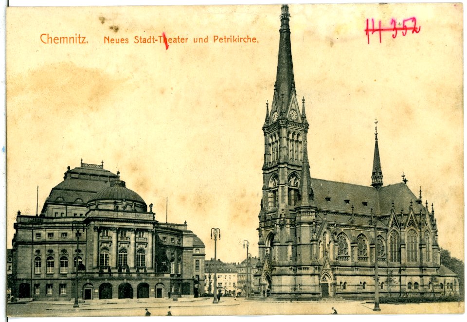 14260-Chemnitz-1912-Neues Theater und Petrikirche-Brück & Sohn Kunstverlag