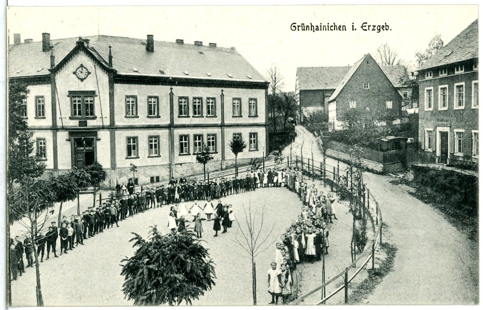 14473-Grünhainichen-1912-Schule mit Kindern-Brück & Sohn Kunstverlag