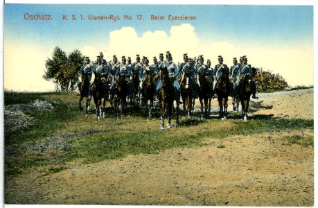 14760-Oschatz-1912-1. Königlich Sächsisches Ulanen-Regiment Nr. 17 - Beim Exerzieren-Brück & Sohn Kunstverlag