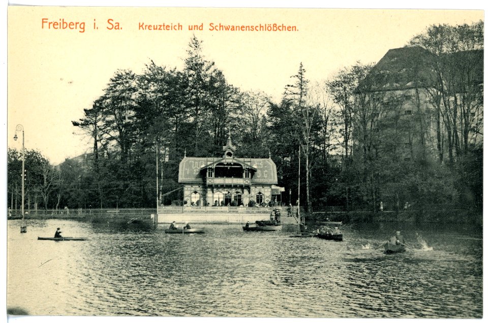 15499-Freiberg-1913-Kreuzteich und Schwanenschlößchen-Brück & Sohn Kunstverlag