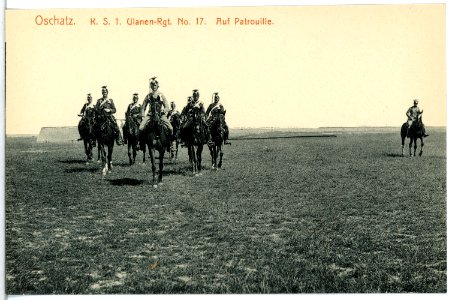 14761-Oschatz-1912-1. Königlich Sächsisches Ulanen-Regiment Nr. 17 - Auf Patrouille-Brück & Sohn Kunstverlag photo