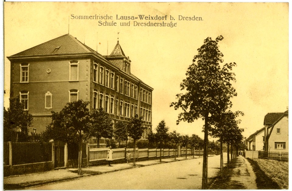 14755-Lausa-1912-Schule und Dresdner Straße-Brück & Sohn Kunstverlag