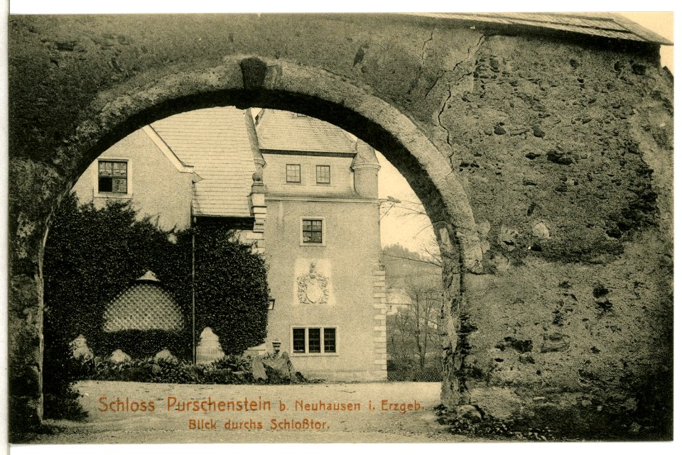 15266-Purschenstein-1912-Schloß, Blick durchs Schloßtor-Brück & Sohn Kunstverlag