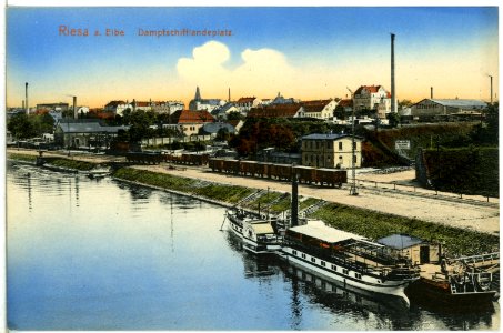 14344-Riesa-1912-Dampfschifflandeplatz mit Dampfer Kronprinz-Brück & Sohn Kunstverlag