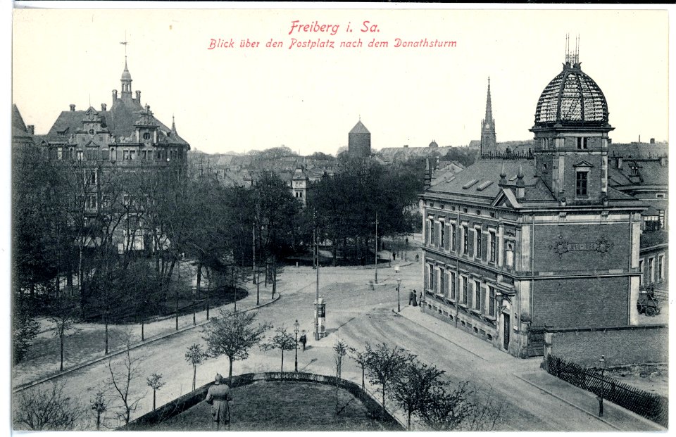 15667-Freiberg-1913-Blick über den Postplatz nach dem Donathsturm-Brück & Sohn Kunstverlag