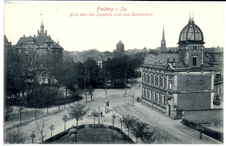 15667-Freiberg-1913-Blick über den Postplatz nach dem Donathsturm-Brück & Sohn Kunstverlag