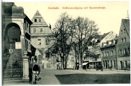 14425-Oschatz-1912-Rathausaufgang und Sporerstraße-Brück & Sohn Kunstverlag
