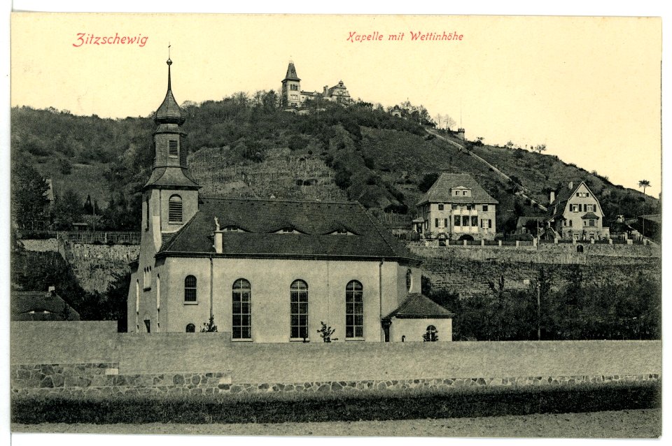 15672-Radebeul-1913-Zitzschewig - Kapelle mit Wettinhöhe-Brück & Sohn Kunstverlag