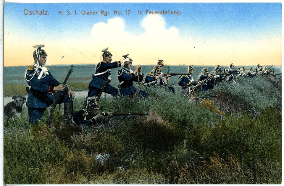 14801-Oschatz-1912-1. Königlich Sächsisches Ulanen-Regiment Nr. 17 - In Feuerstellung-Brück & Sohn Kunstverlag